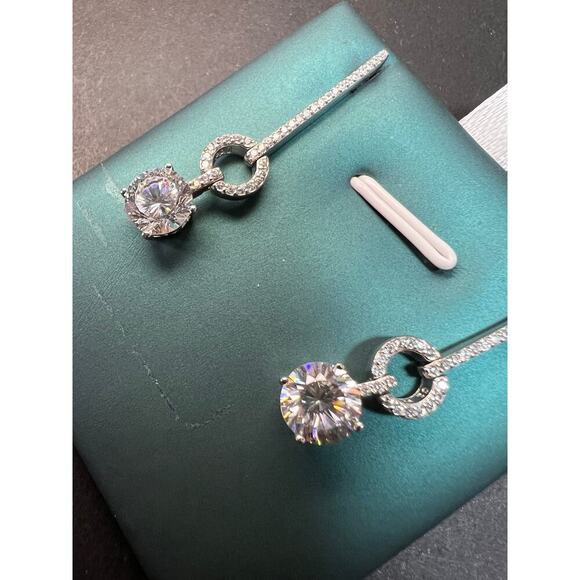 White CZ long earrings in sterling silver - Picture 15 of 15